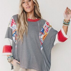 Patchwork Oversized Long Sleeve Top Boho Bohemian Hippie Eclectic Flowy